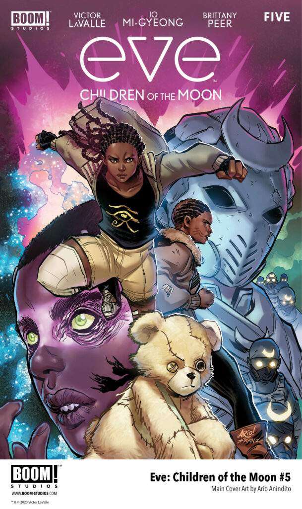 EVE: CHILDREN OF THE MOON #5 features main cover art by artist Ario Anindito (Star Wars: The High Republic) with Febri Ferdian, and variant covers by acclaimed illustrators Jahnoy Lindsay (Hawkeye: Kate Bishop) and Veronica Fish (Archie).